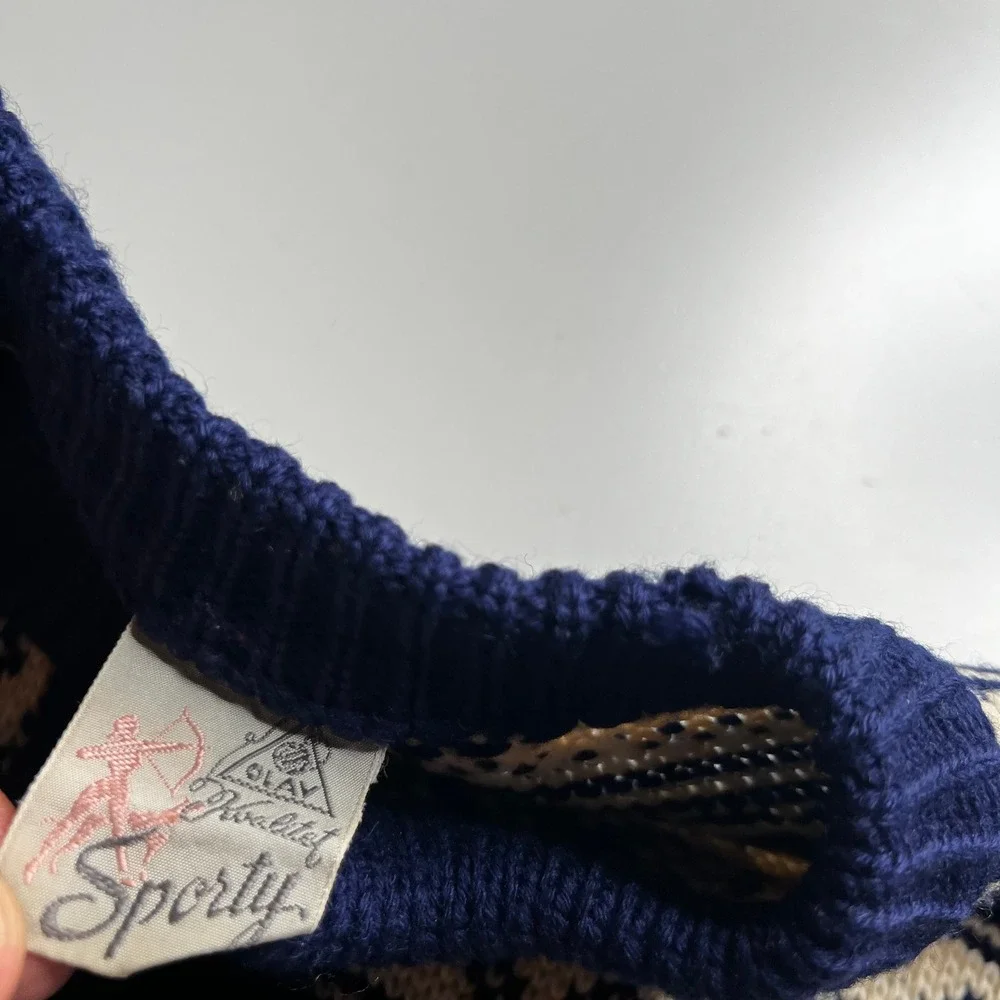 Vintage Sporty Olay Kvalitet Norwegian Wool Cardigan Navy‎ Blue Nordic Size 50